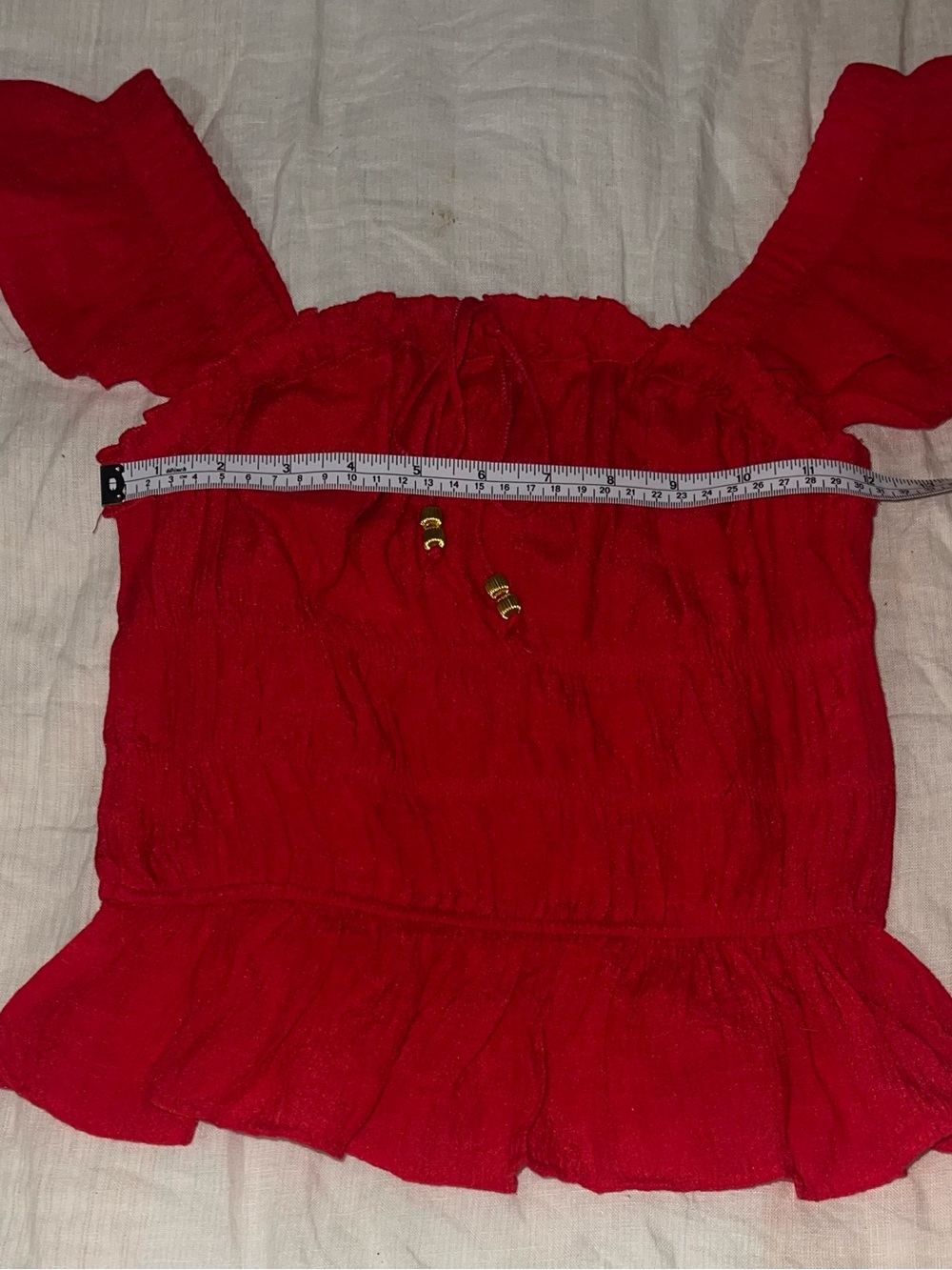 Red Smocked Off-Shoulder Peplum Top - Women